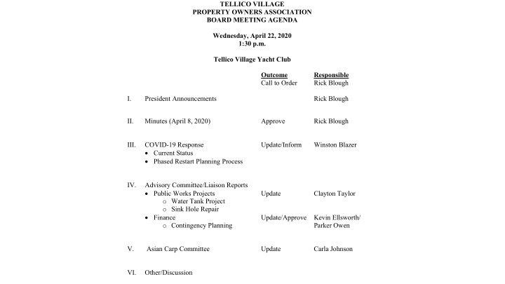 tellico village property owners association board meeting