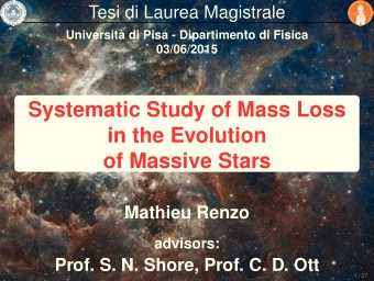 Systematic Study of Mass Loss  in the Evolution  of Massive Stars  Mathieu Renzo  advisors:  Prof.
