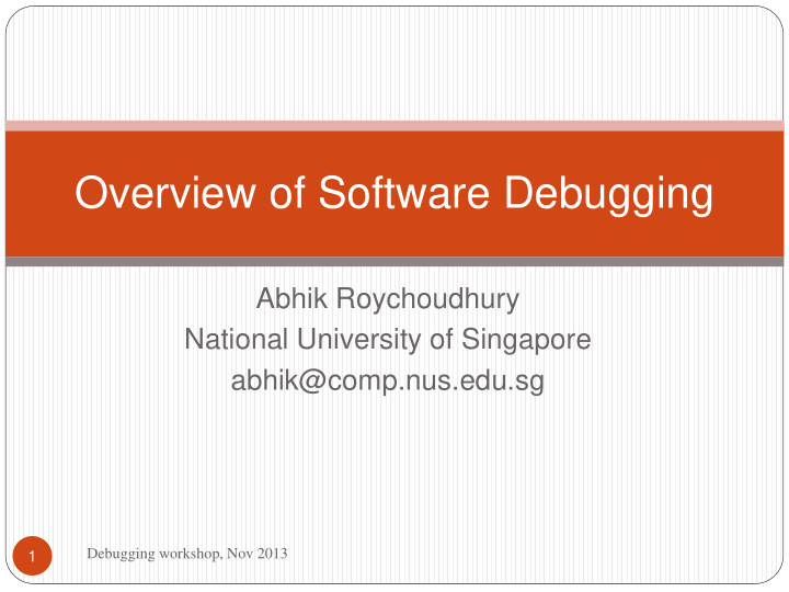 overview of software debugging
