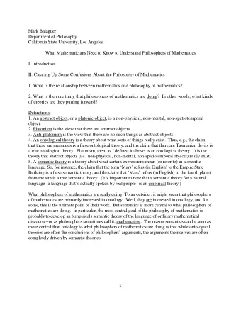 Mark Balaguer  Department of Philosophy  California State University, Los Angeles  What