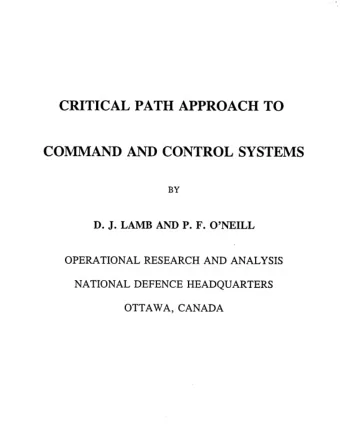 COMMAND AND CONTROL SYSTEMS zyxwvutsrqponmlkjihgfedcbaZYXWVUTSRQPONMLKJIHGFEDCBA CRITICAL PATH