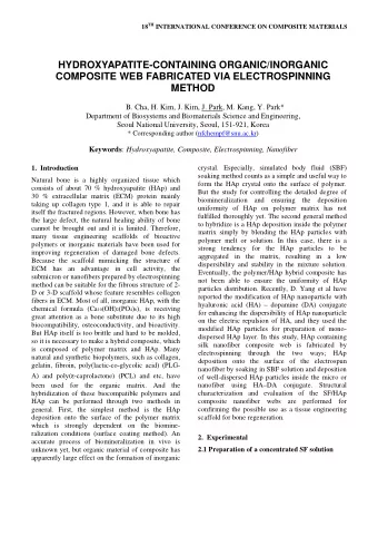 HYDROXYAPATITE-CONTAINING ORGANIC/INORGANIC  COMPOSITE WEB FABRICATED VIA ELECTROSPINNING  METHOD