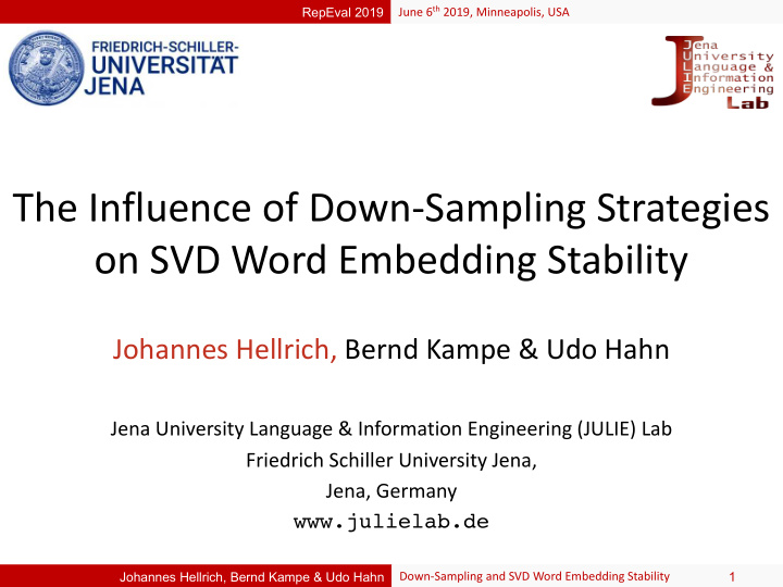 the influence of down sampling strategies on svd word