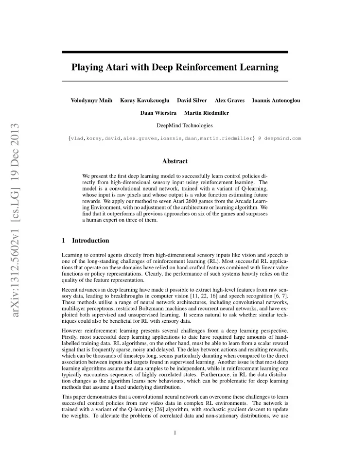 arxiv 1312 5602v1 cs lg 19 dec 2013