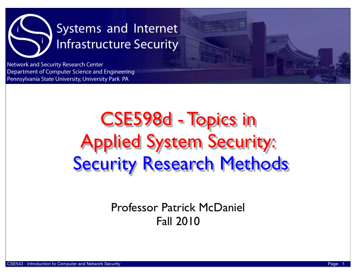 cse598d topics in applied system security security