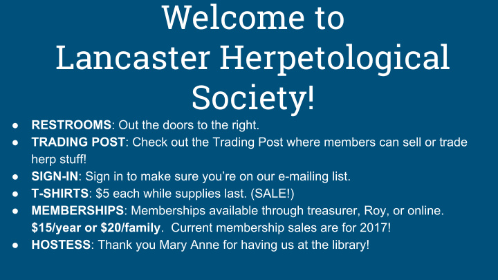 welcome to lancaster herpetological society