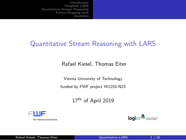 quantitative stream reasoning with lars