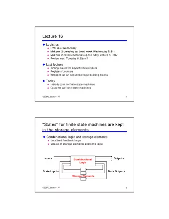 Lecture 16  Logistics  HW6 due Wednesday  Midterm 2 creeping up (next week Wednesday 5/21)