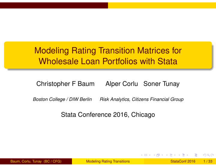 modeling rating transition matrices for wholesale loan