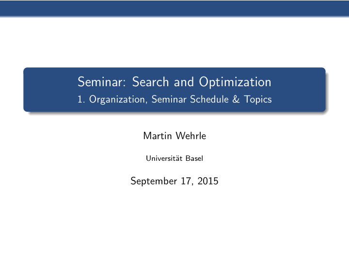 seminar search and optimization