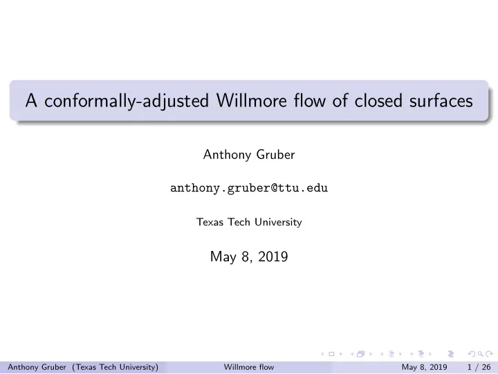 a conformally adjusted willmore flow of closed surfaces