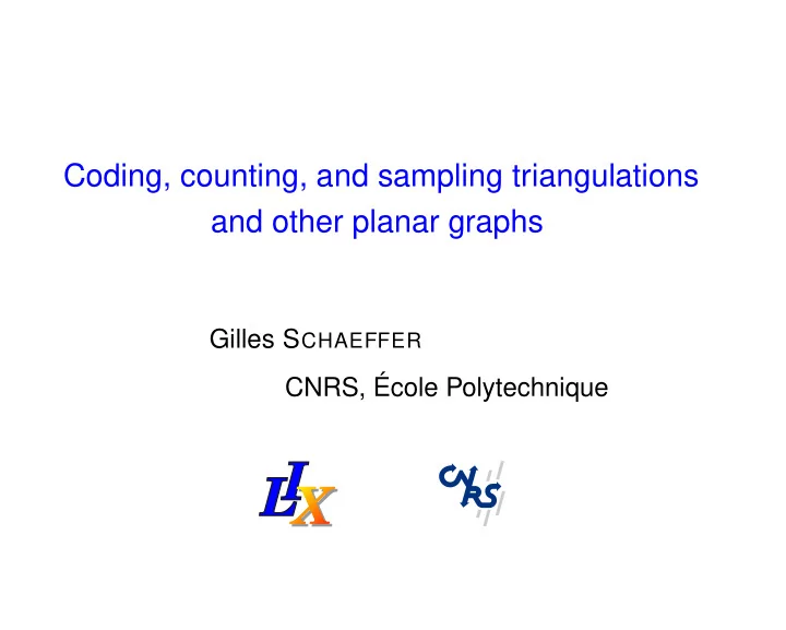 coding counting and sampling triangulations and other