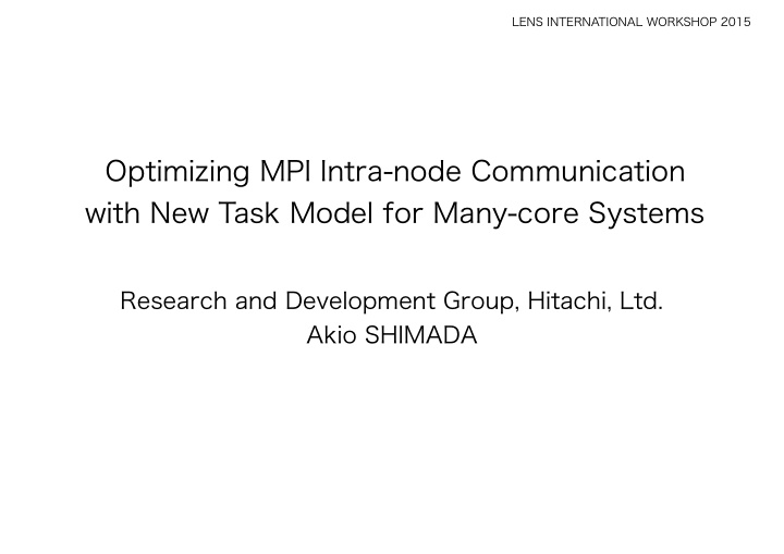 optimizing mpi intra node communication with new task