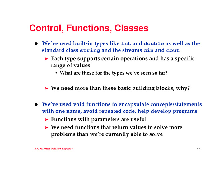 control functions classes