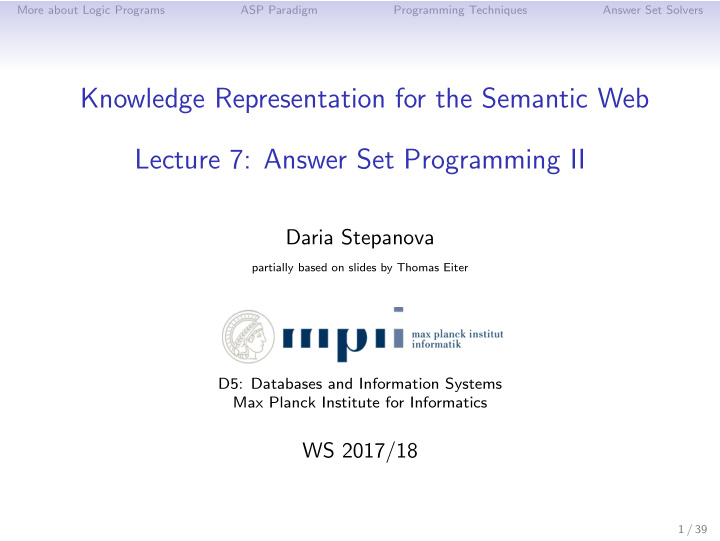knowledge representation for the semantic web lecture 7