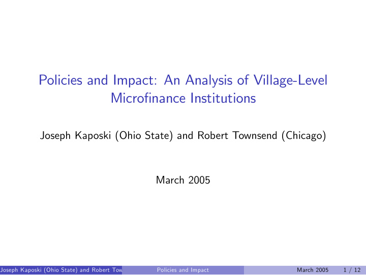 policies and impact an analysis of village level micro