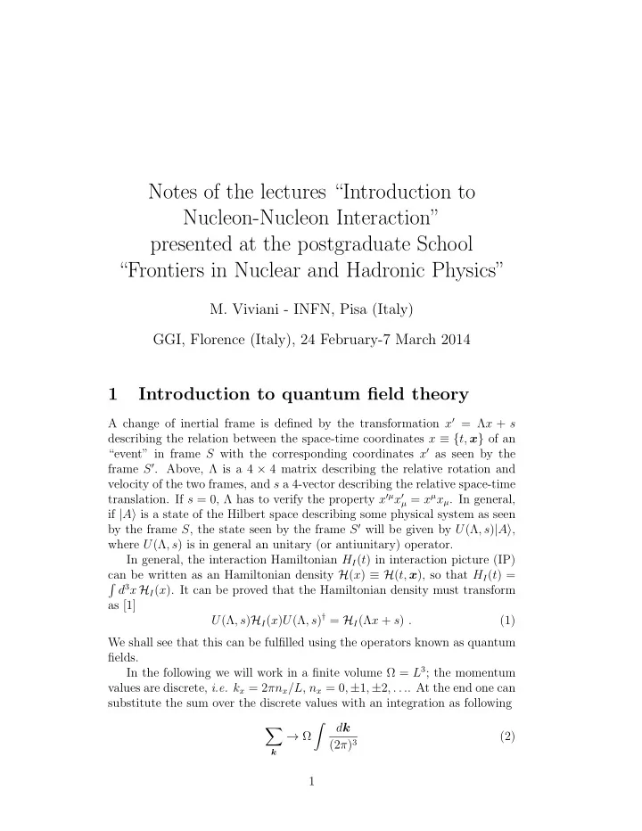 notes of the lectures introduction to nucleon nucleon