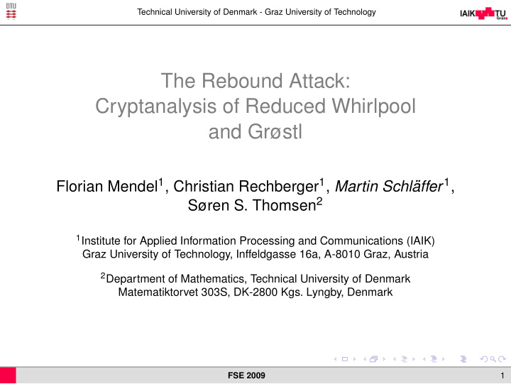 the rebound attack cryptanalysis of reduced whirlpool and