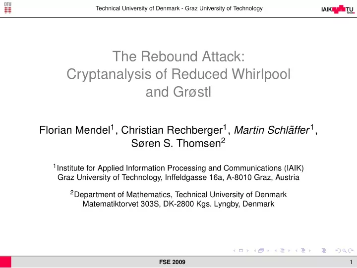 the rebound attack cryptanalysis of reduced whirlpool and