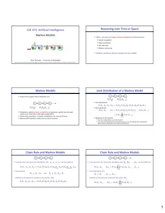 1  Implied Conditional Independencies  Markov Models Recap X 1 X 2 X 3 X 4  Explicit assumption