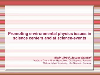 Promoting environmental physics issues in  science centers and at science-events Alpr Vrs 1 ,