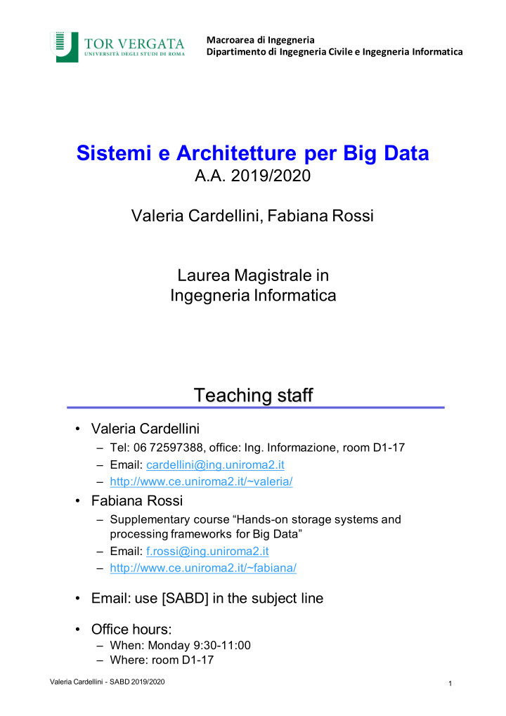 sistemi e architetture per big data