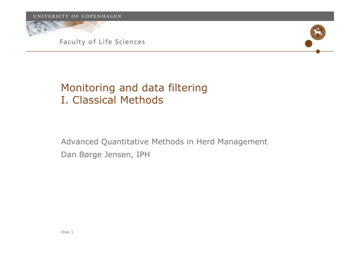 monitoring and data filtering i classical methods