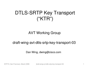 DTLS-SRTP Key Transport  (KTR)  AVT Working Group  draft-wing-avt-dtls-srtp-key-transport-03