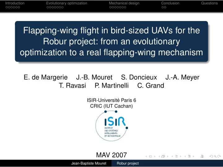 flapping wing flight in bird sized uavs for the robur