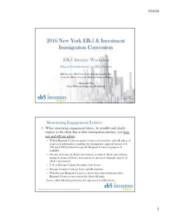 2016 New York EB-5 &amp; Investment  Immigration Convention  EB-5 Attorney Workshop  Ethical