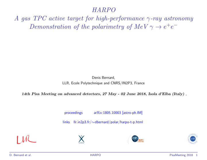 harpo a gas tpc active target for high performance ray