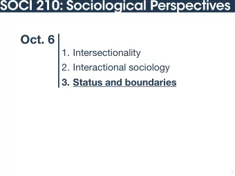 SOCI 210: Sociological Perspectives  Oct. 6 1. Intersectionality 2. Interactional sociology  3.