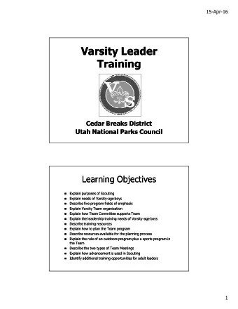 Varsity Leader  Varsity Leader  Training  Training  Cedar Breaks District  Cedar Breaks District