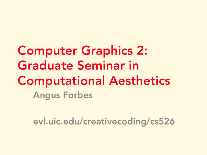 computer graphics 2 graduate seminar in computational