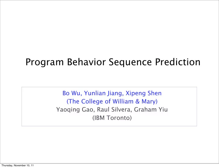 program behavior sequence prediction