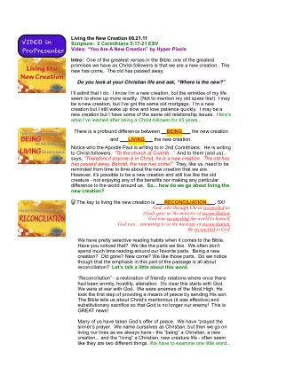 VIDEO in  Scripture:  2 Corinthians 5:17-21 ESV  Video: You Are A New Creation by Hyper