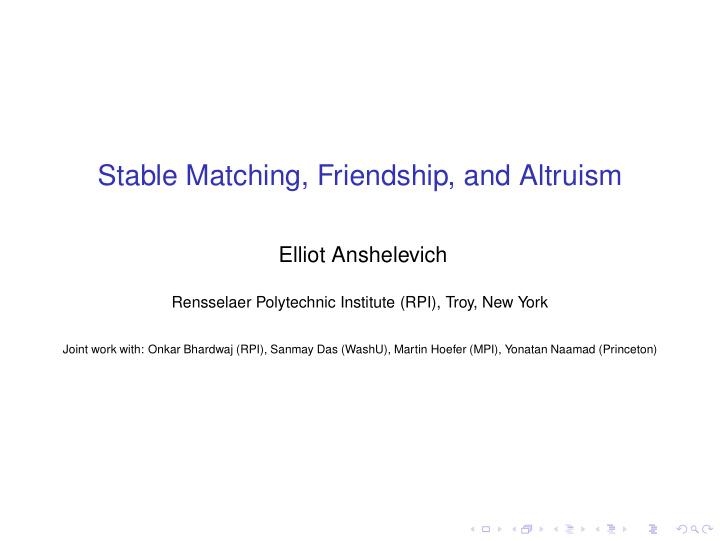 stable matching friendship and altruism