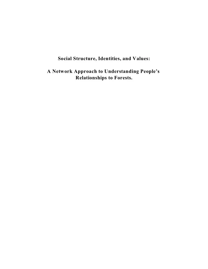 social structure identities and values a network approach