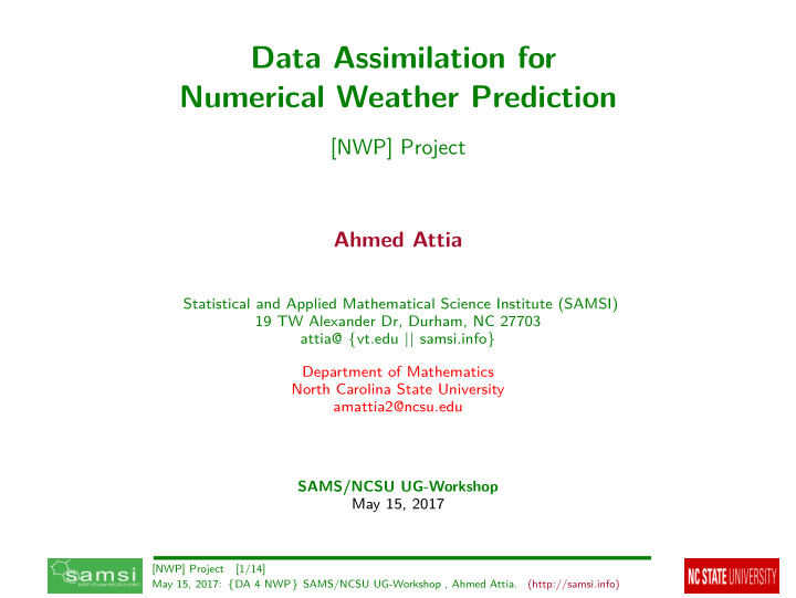 data assimilation for numerical weather prediction