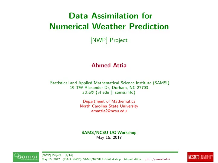 data assimilation for numerical weather prediction