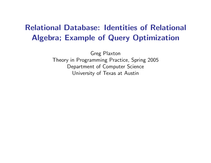 relational database identities of relational algebra