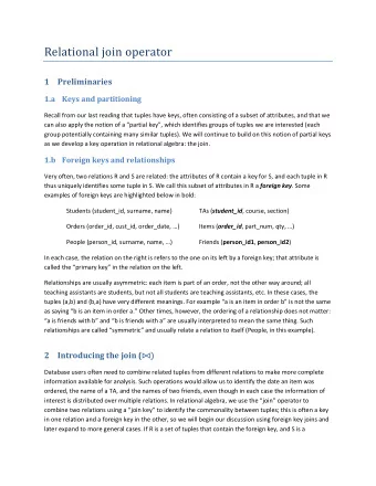 Relational join operator 1 Preliminaries 1.a Keys and partitioning Recall from our last reading