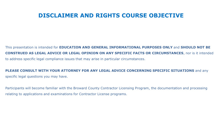 disclaimer and rights course objective