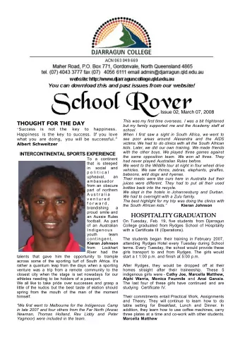 HOSPITALITY GRADUATION  an Aussie Rules  football. As part  On Tuesday, Feb. 19, five students from