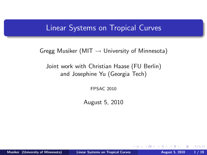 linear systems on tropical curves