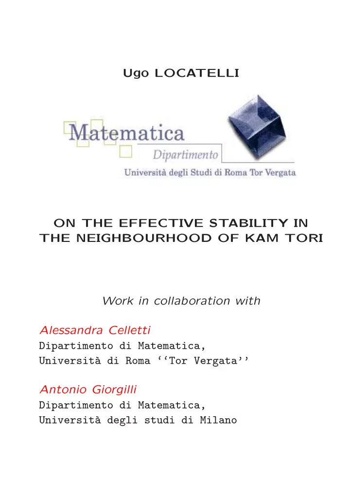 ugo locatelli on the effective stability in the