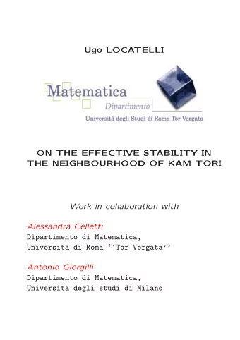 Ugo LOCATELLI  ON THE EFFECTIVE STABILITY IN  THE NEIGHBOURHOOD OF KAM TORI  Work in collaboration