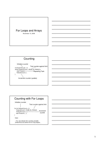 For Loops and Arrays  November 13, 2008  Counting  Initialize counter  Test counter against limit
