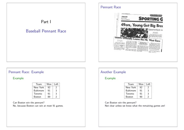 part i baseball pennant race