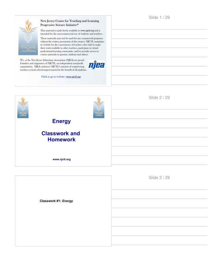 energy classwork and homework